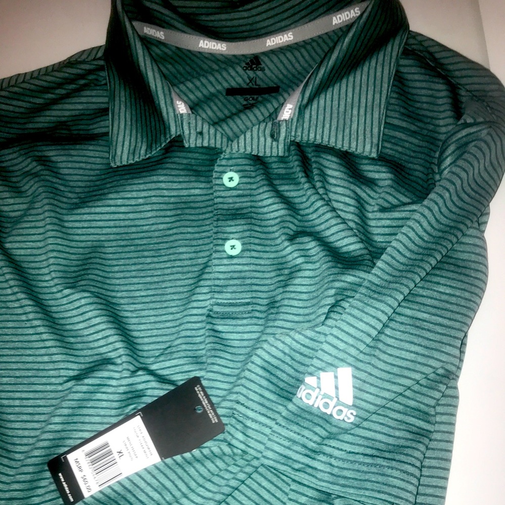 NWT Adidas Mens Golf Clear Mint Feeder Stripe Polo Shirt, Size XL, MSRP $60